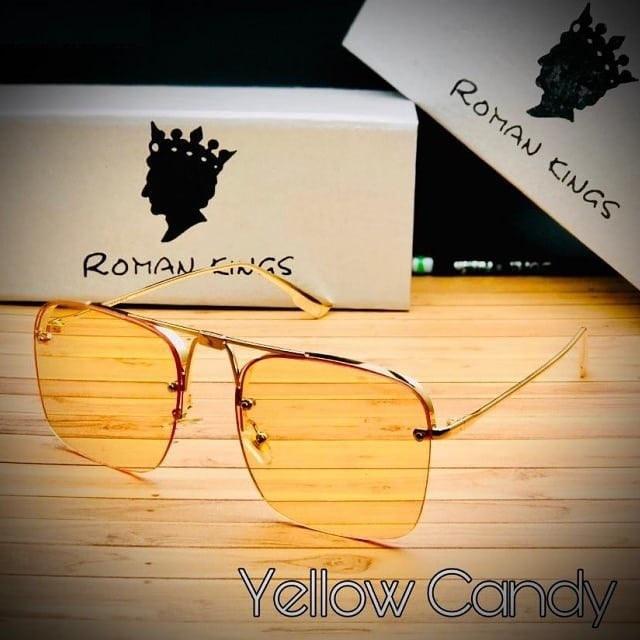 Square Shape Gold Frame Yellow Candy Lens Sunglasses