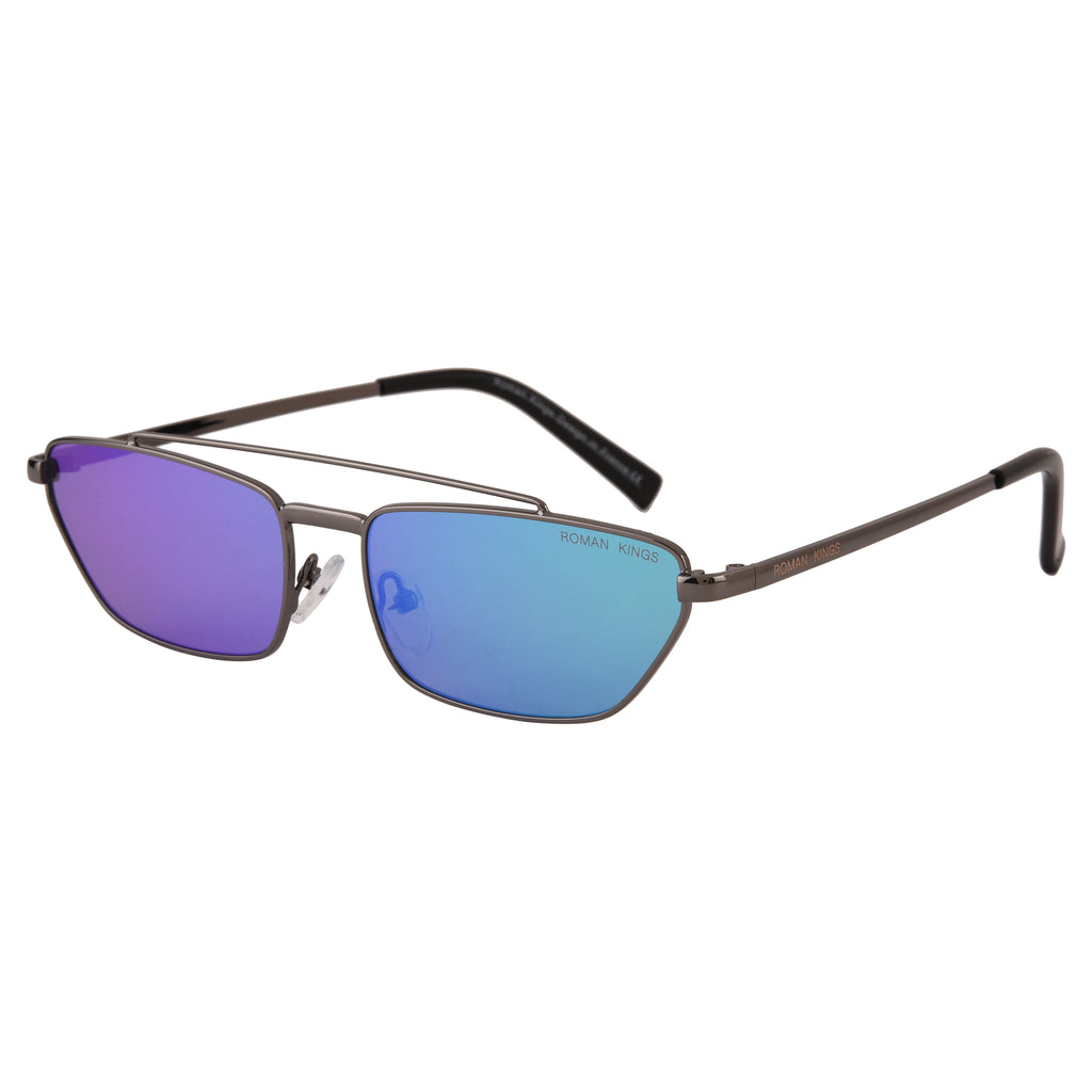 Trapezoid Black Frame Green Mirror Lens Sunglasses