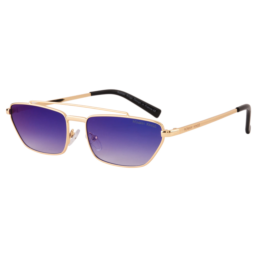 Trapezoid Gold Frame Blue Mirror Sunglasses