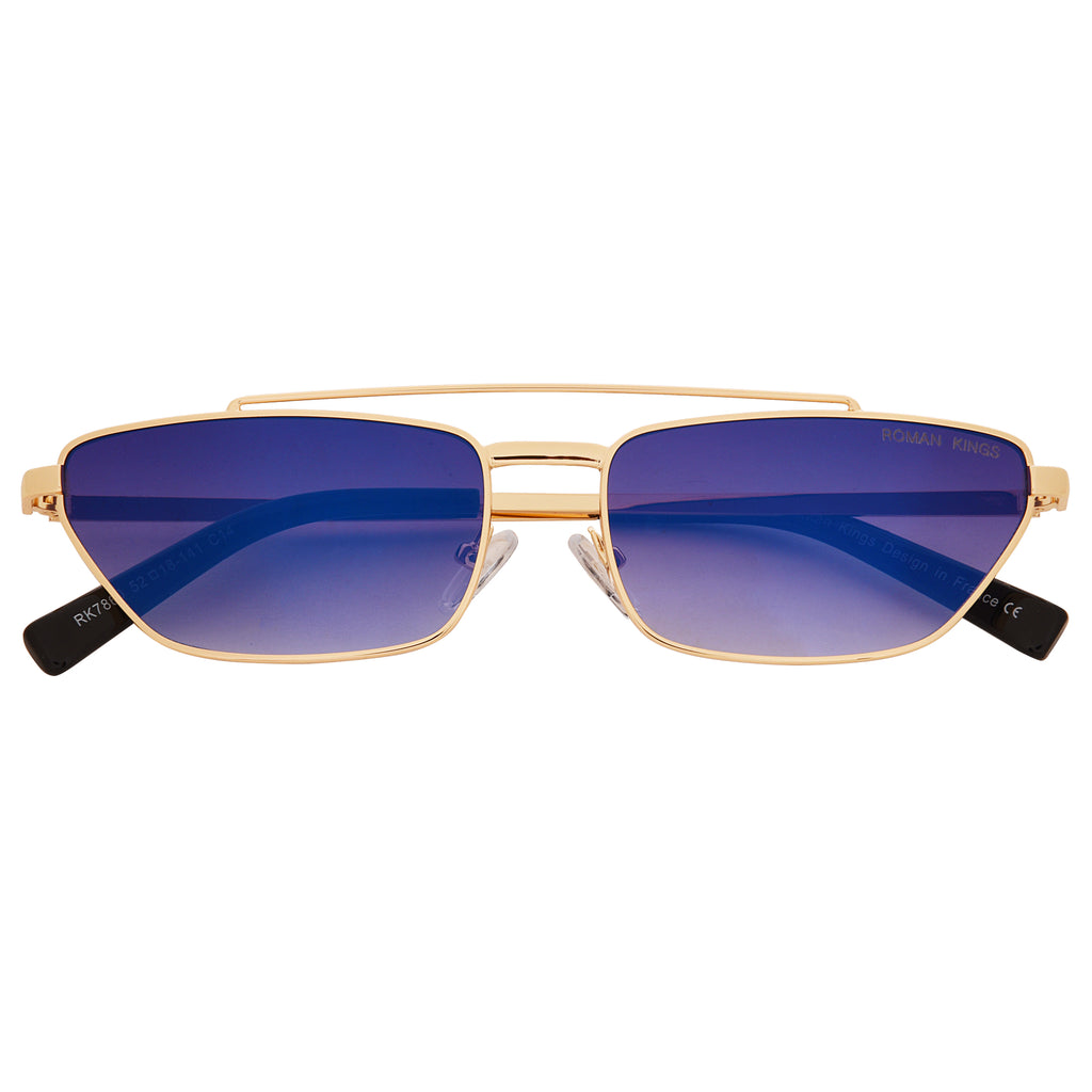 Trapezoid Gold Frame Blue Mirror Sunglasses