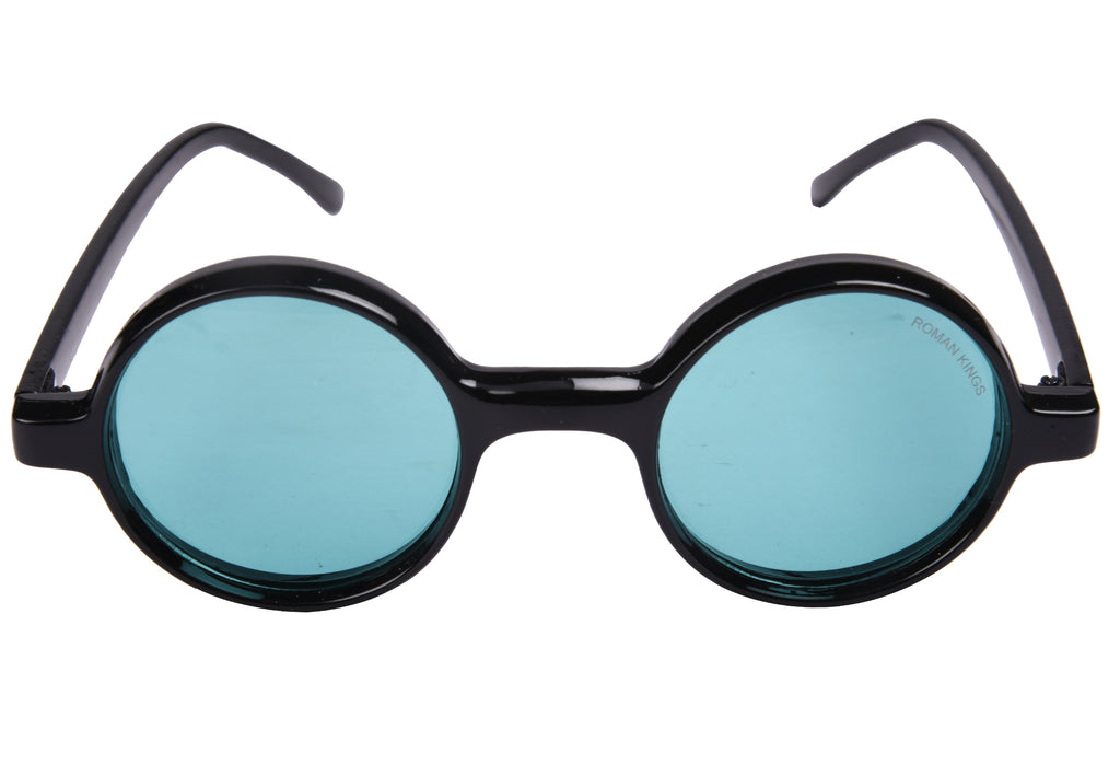 Round Shape Black Frame Blue Lens Sunglasses