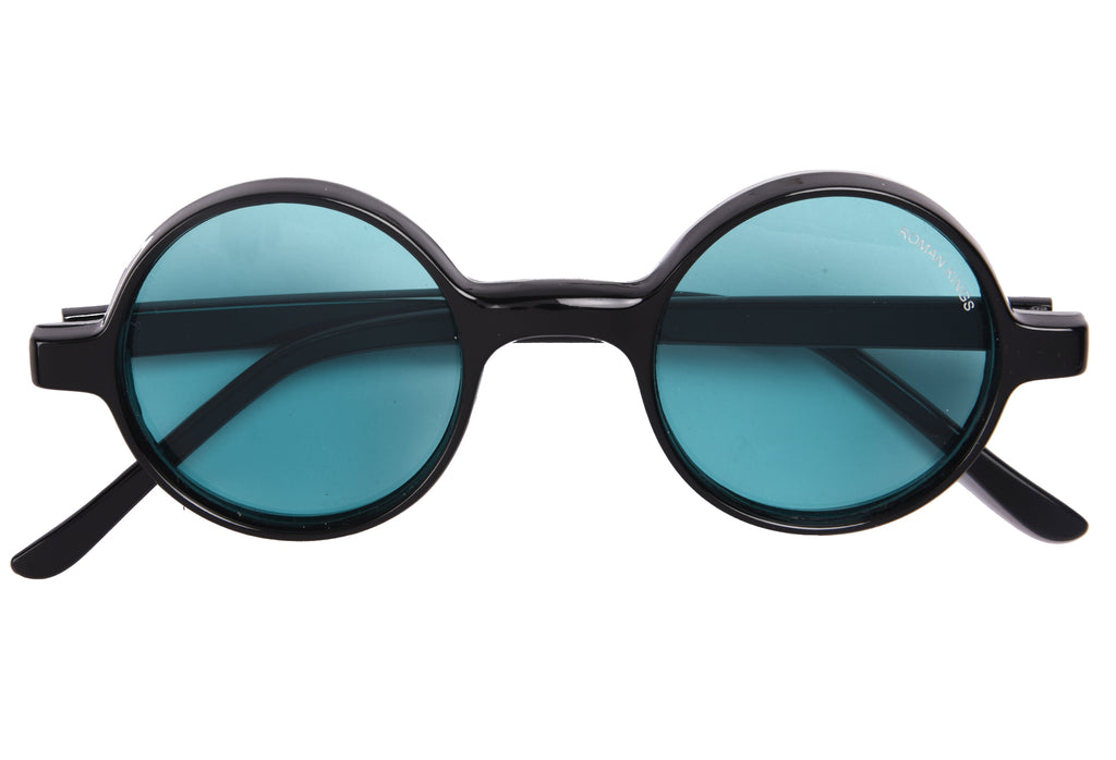 Round Shape Black Frame Blue Lens Sunglasses