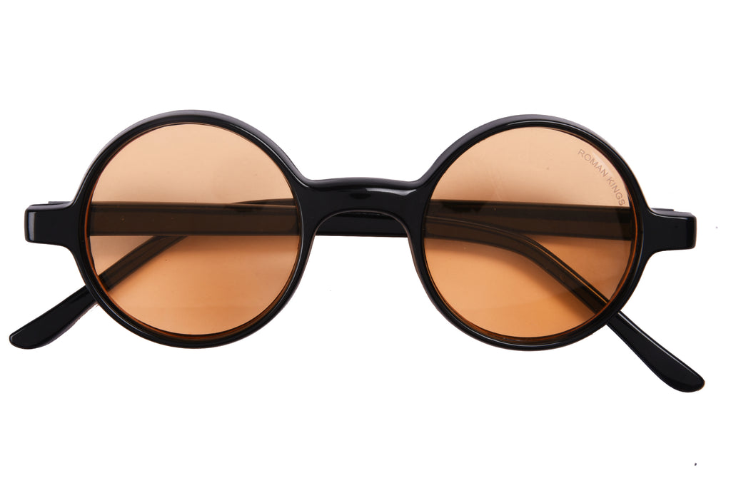 Round Shape Black Frame Orange Lens Sunglasses