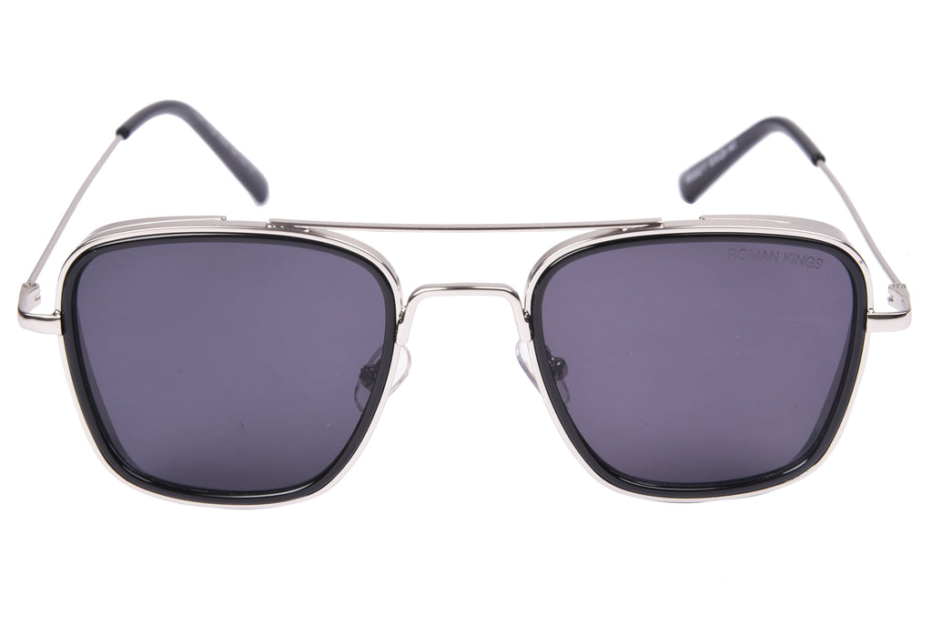 Square Shape Silver Frame Black Lens Sunglasses