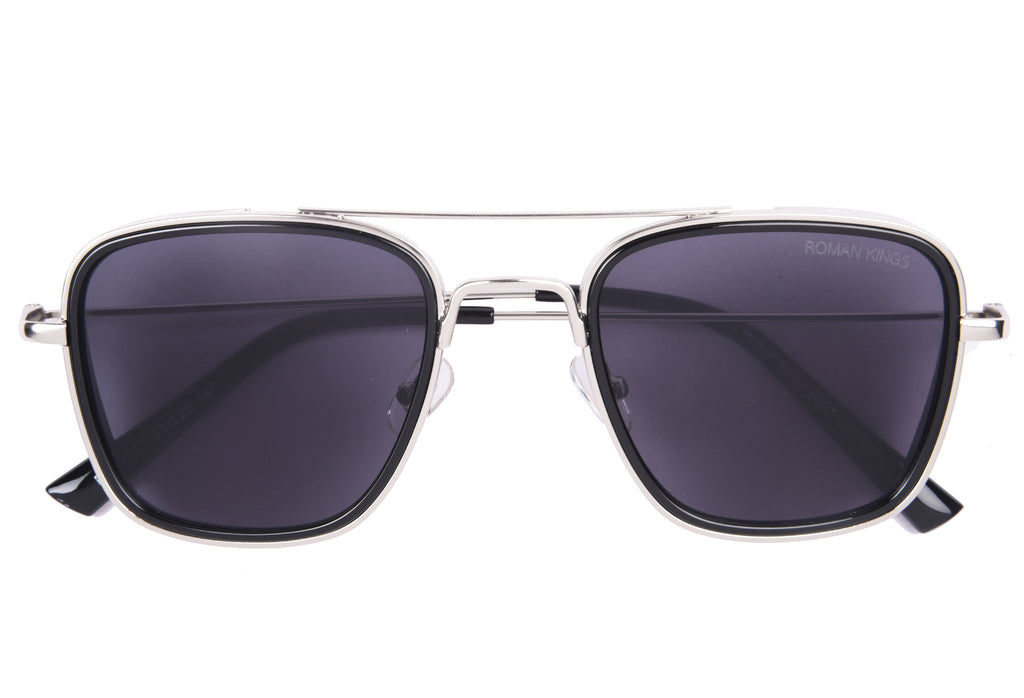 Square Shape Silver Frame Black Lens Sunglasses