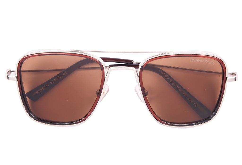 Square Shape Silver Frame Brown Lens Sunglasses