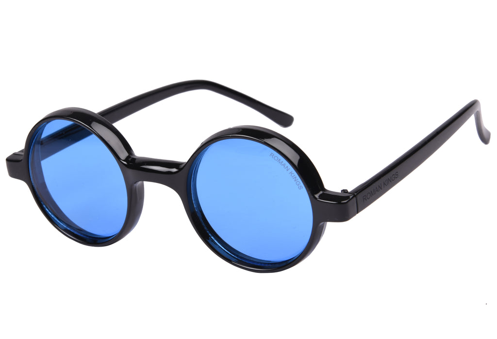 Round Shape Black Frame Aqua Candy Lens Sunglasses