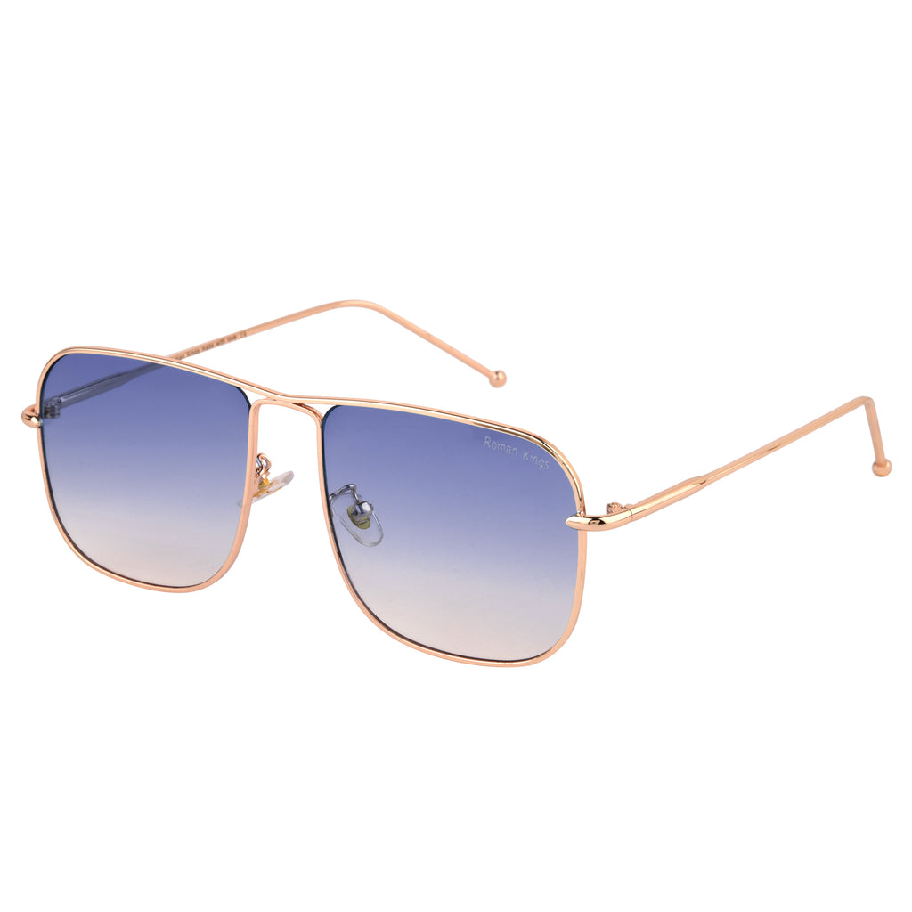 Square Shape Gold Frame Blue Gradient Lens Sunglasses
