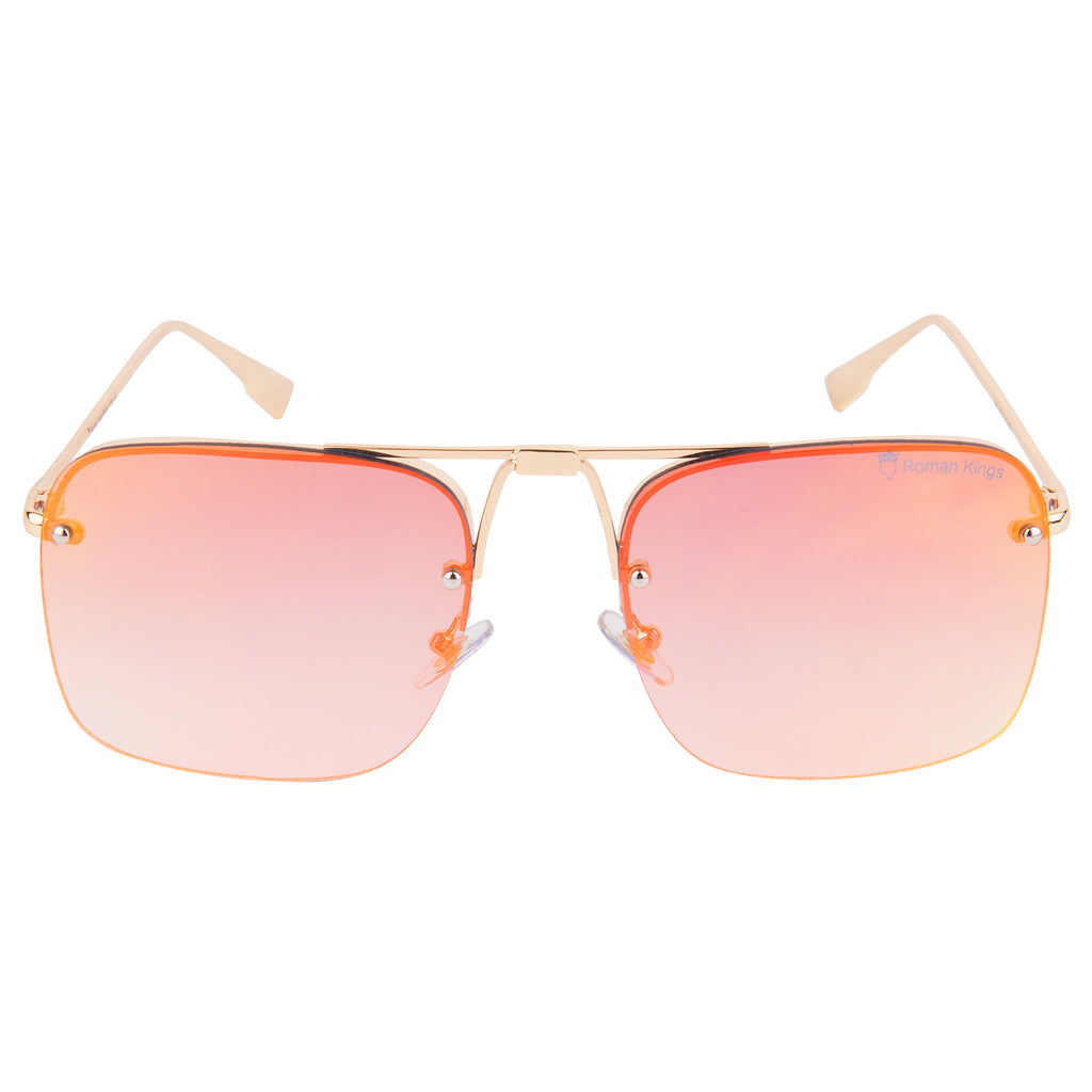 Square Shape Gold Frame Red Mirror Lens Sunglasses