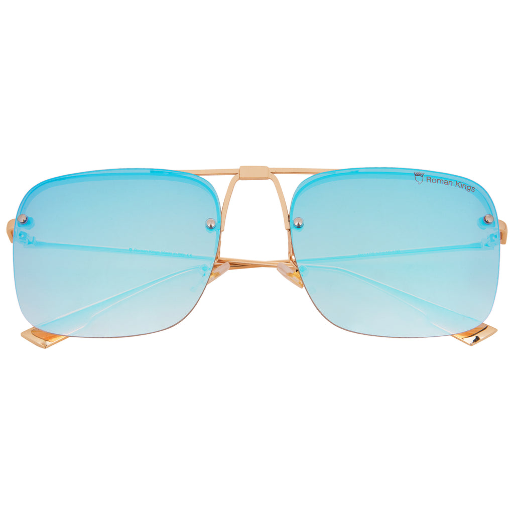 Square Shape Gold Frame Aqua Lens Sunglasses