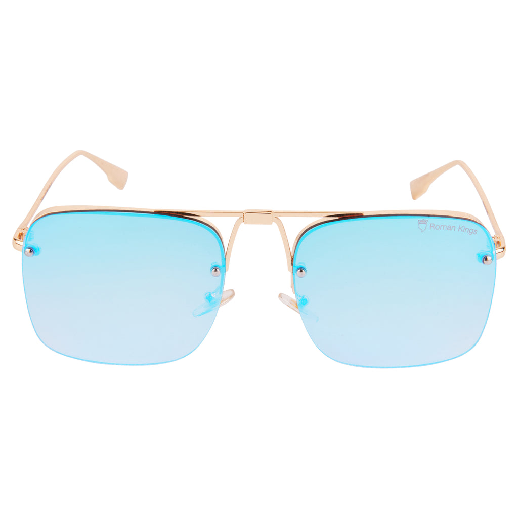 Square Shape Gold Frame Aqua Lens Sunglasses