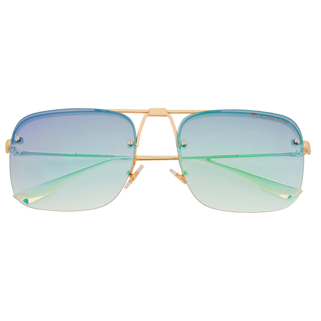 Square Shape Gold Frame Green Mirror Gradient Lens Sunglasses