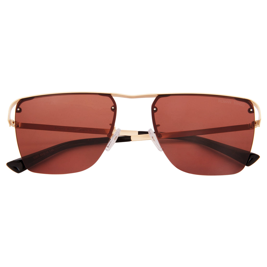 Square Shape Gold Frame Brown Lens Sunglasses