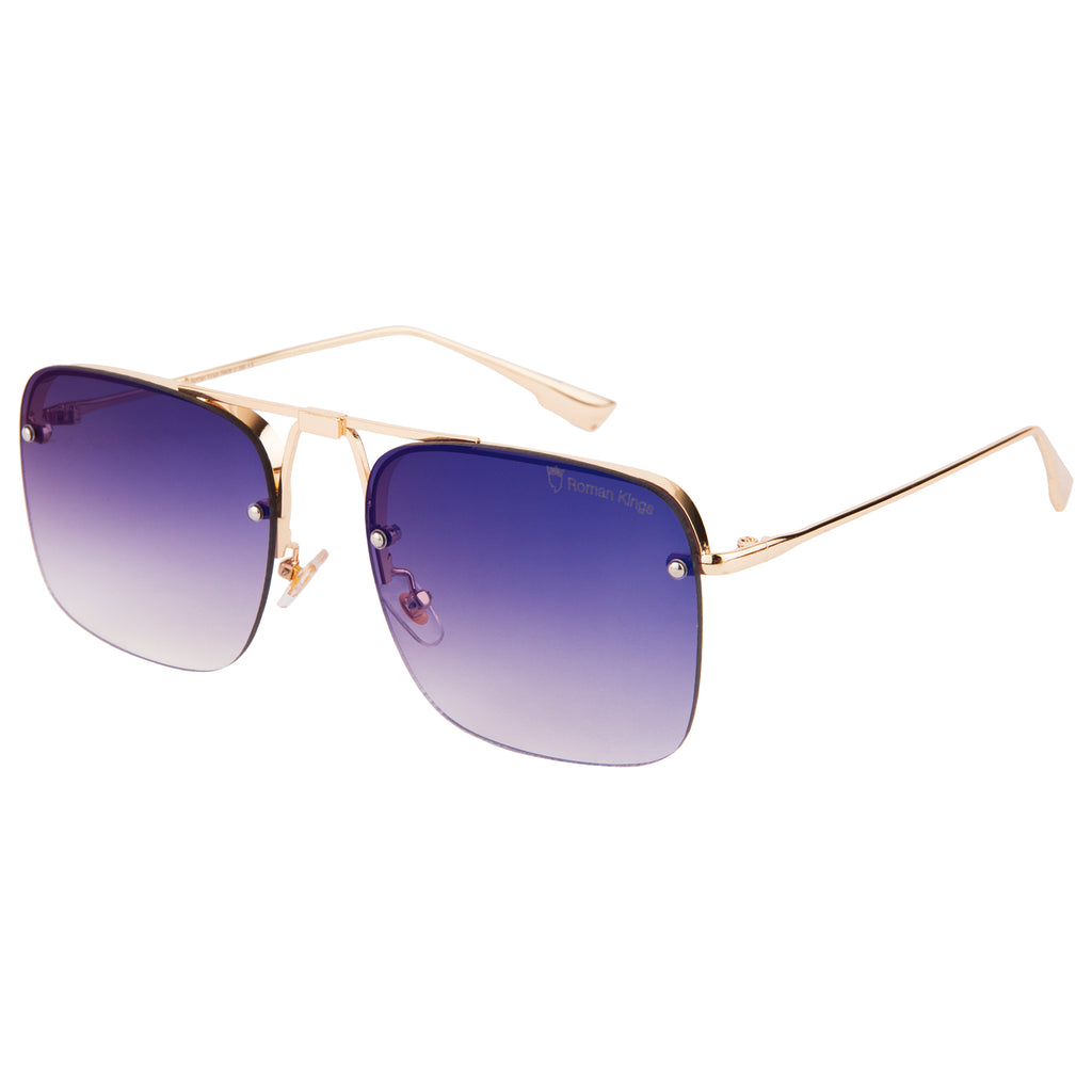 Square Shape Gold Frame Blue Gradient Lens Sunglasses