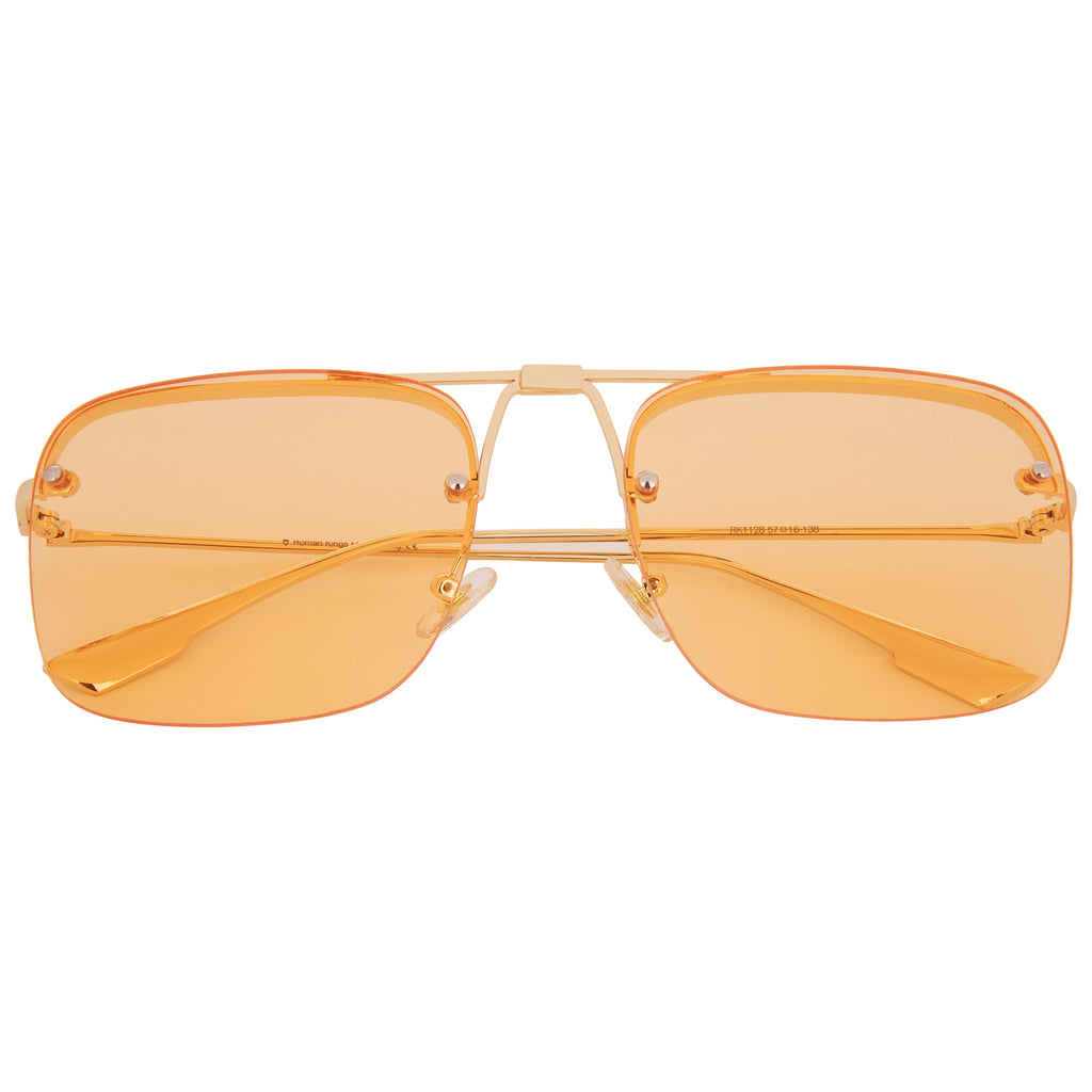 Square Shape Gold Frame Orange Candy Lens Sunglasses