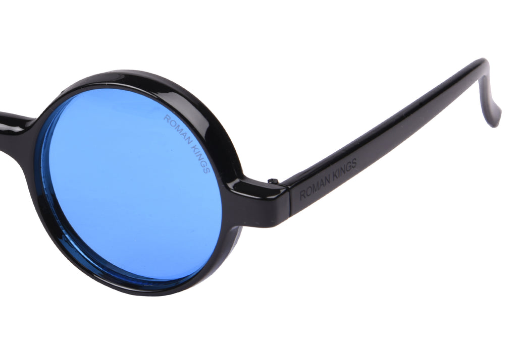 Round Shape Black Frame Aqua Candy Lens Sunglasses