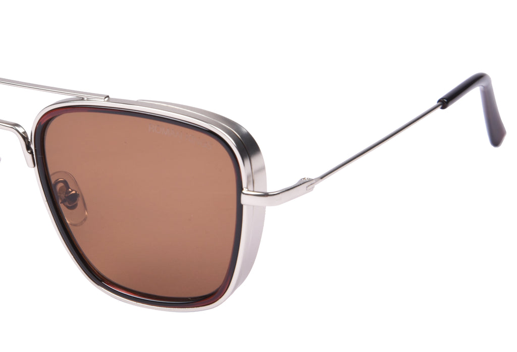 Square Shape Silver Frame Brown Lens Sunglasses
