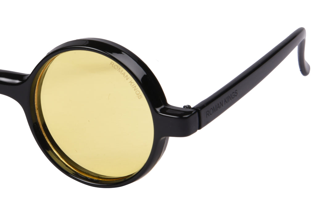 Round Shape Black Frame Yellow Lens Sunglasses